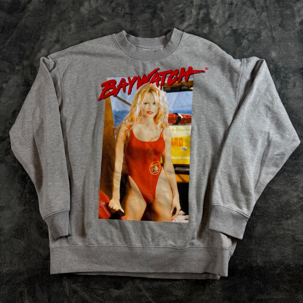 Baywatch Sweatshirt Mens Large Gray Pamela Anderson Crewneck 2017 Retro Graphic